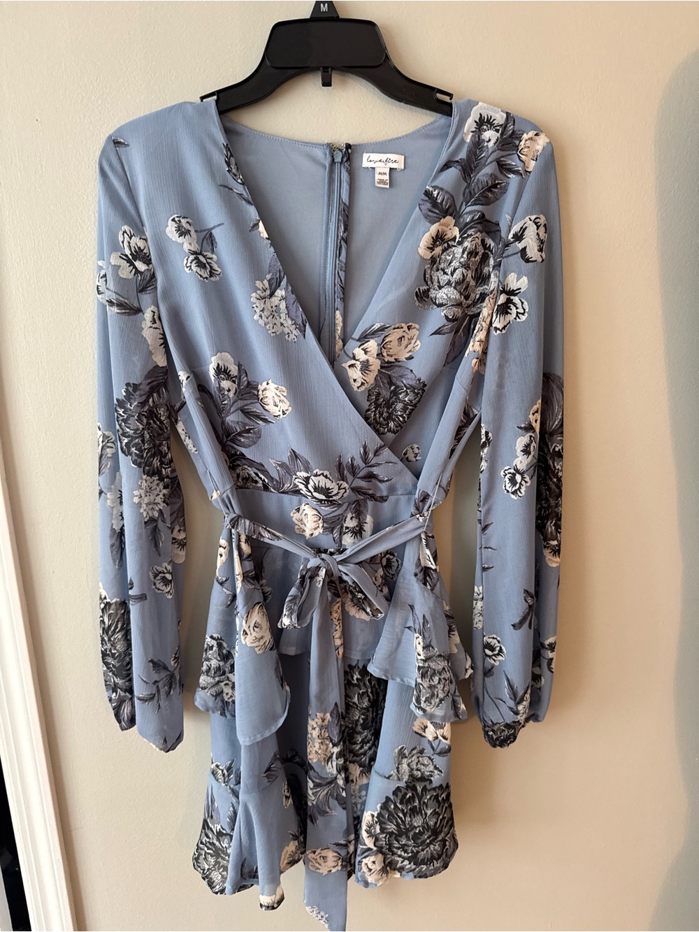 love, Fire Light Blue Floral Wrap Dress